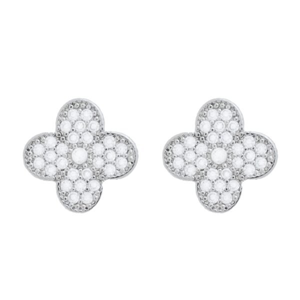Conjunto Prateado de Trevo Cravejado de Zircônia - Image 3