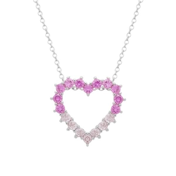 Conjunto Prateado de Coração Vazado Cravejado de Zircônia Rosa Dois Tons - Image 4