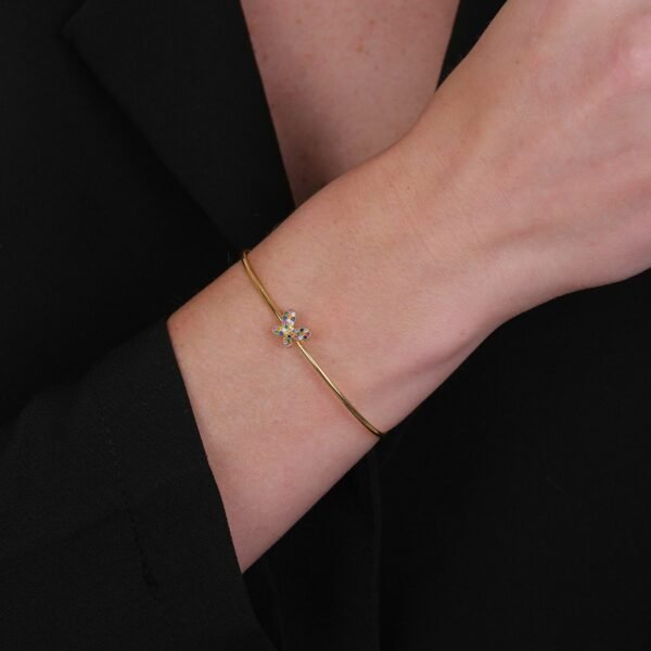 Bracelete Dourado com Borboleta Cravejada de Zircônia Colorida - Image 2