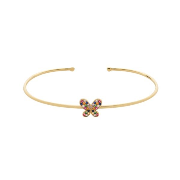 Bracelete Dourado com Borboleta Cravejada de Zircônia Colorida